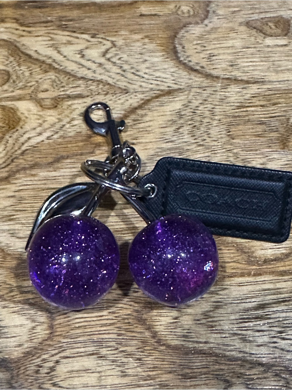 Coach hangtag purple glitter cherries keyring/purse charm - Picture 2 of 5